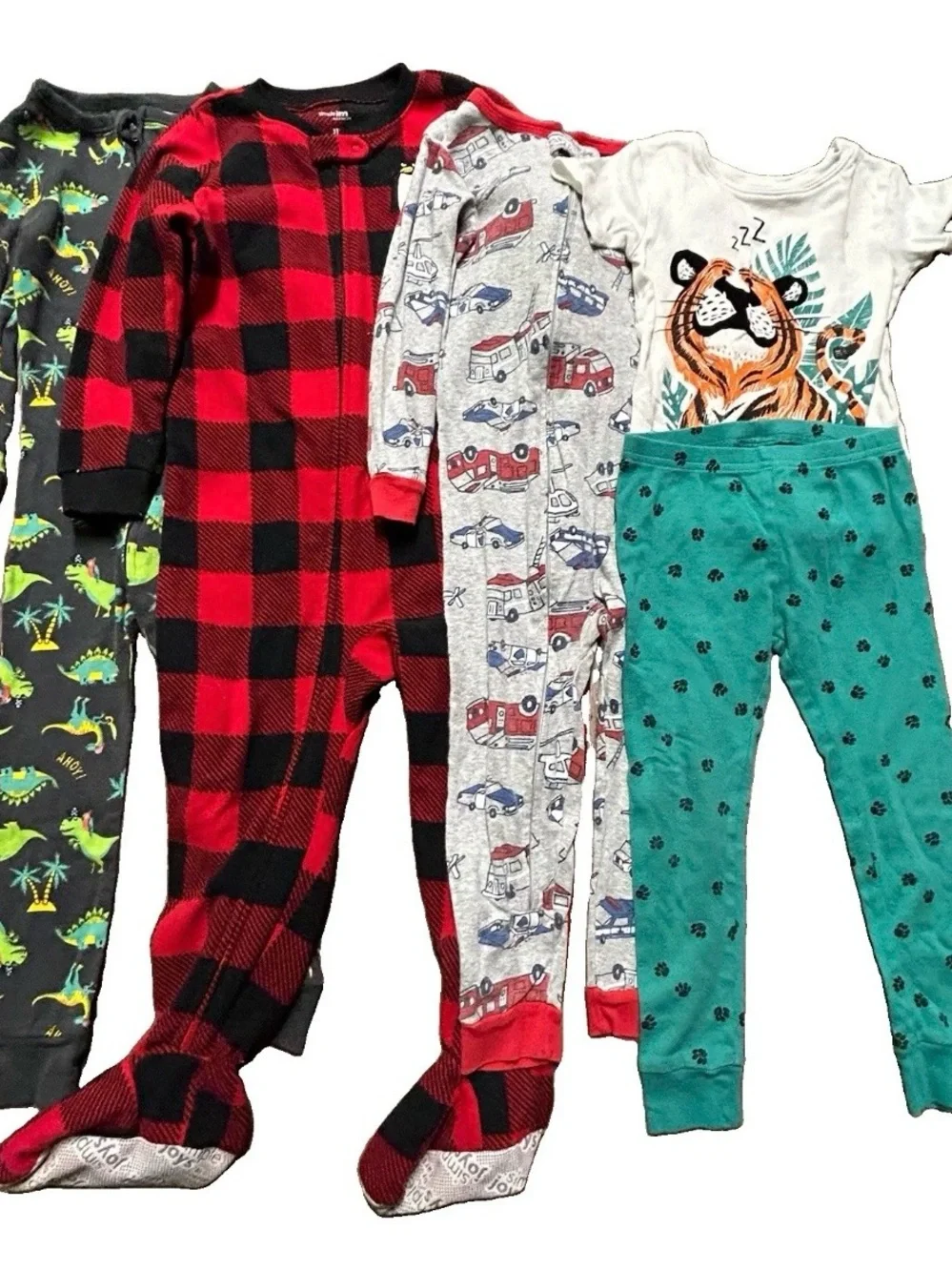Toddler Boy Pajamas Footies Set Dinosaurs Plaid Cars Size 3T